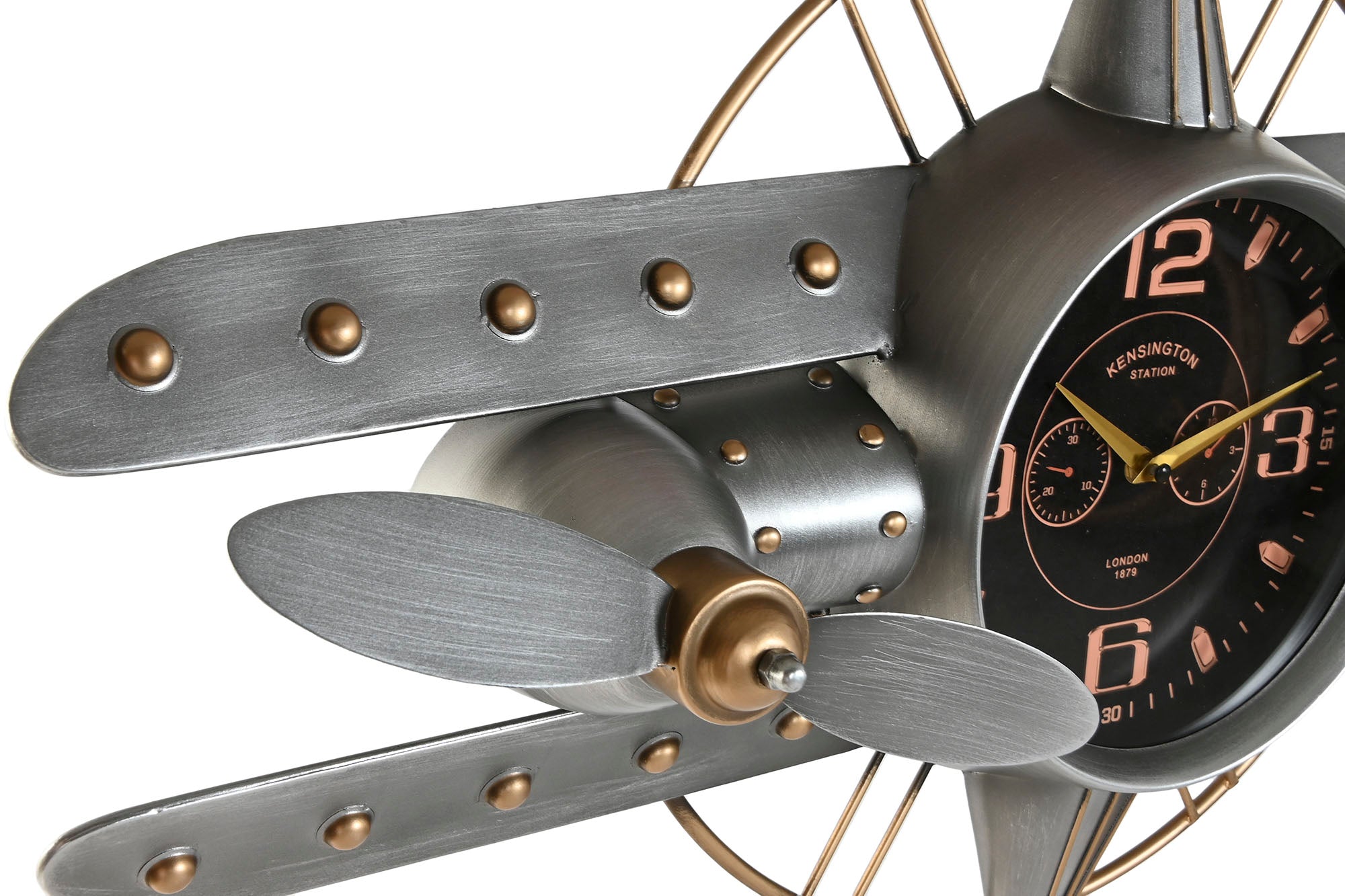 Reloj Pared Metal 77,5X15X46 Avion Plateado