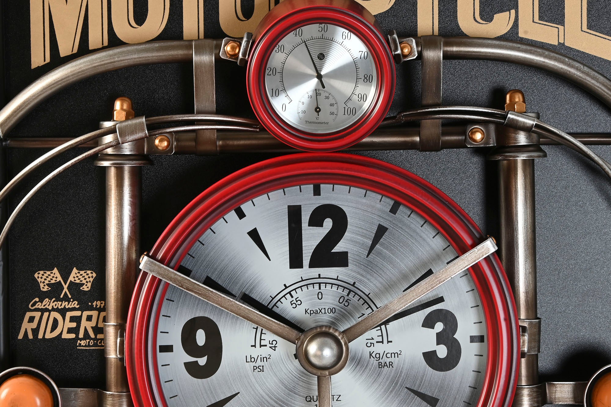 Reloj Pared Metal Pvc 60X18X120 Moto Rojo