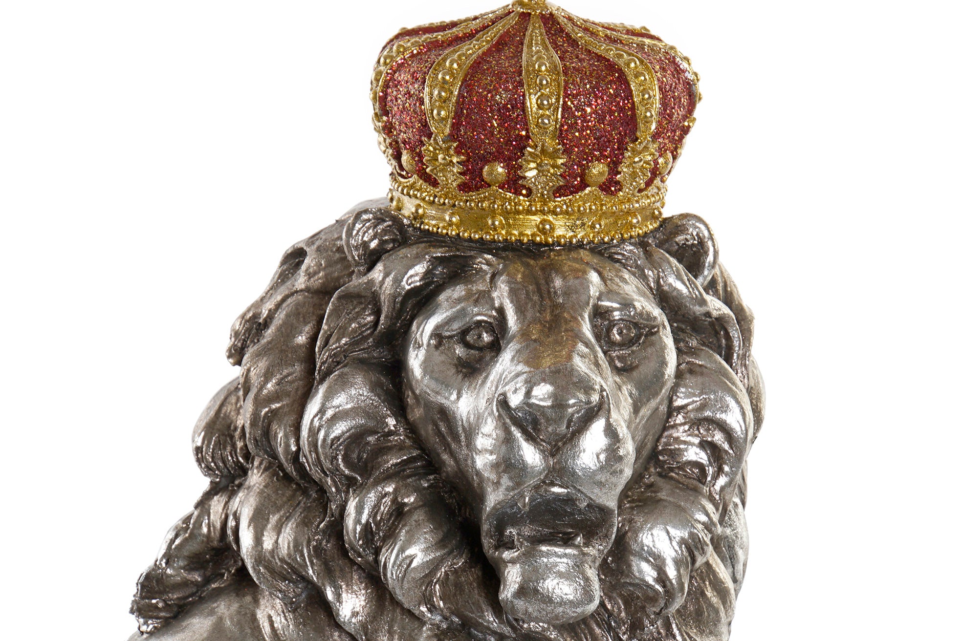Figura Resina 42X25X45 Leon Envejecido Plateado