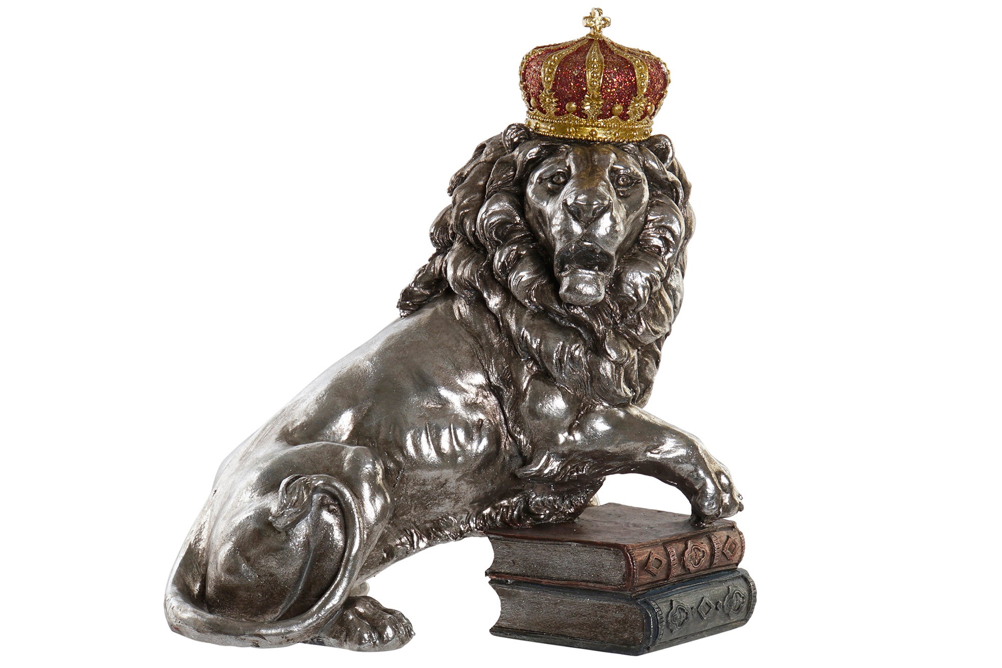 Figura Resina 42X25X45 Leon Envejecido Plateado