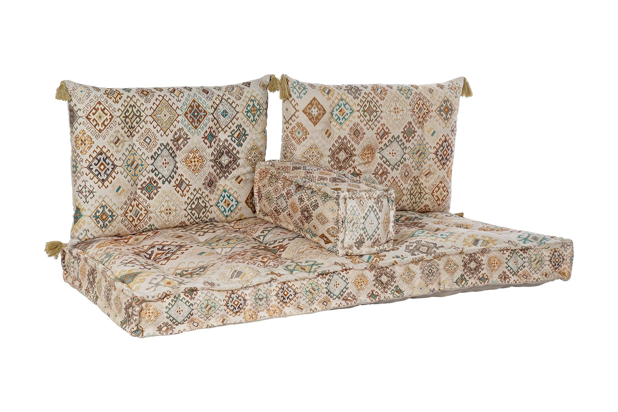 Conjunto de 4 poltronas de algodão 145x76x13 bege desgastado