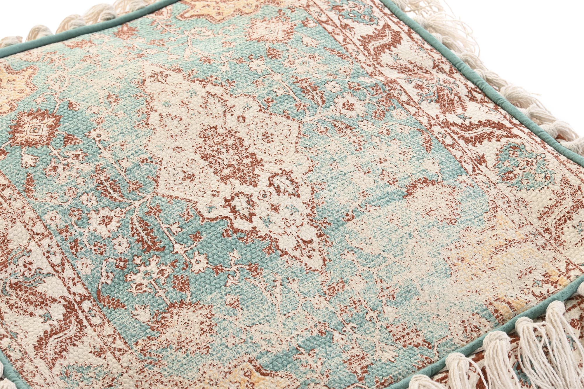 Cotton Floor Cushion 40X40X40 1600 Gr, Green Fringes