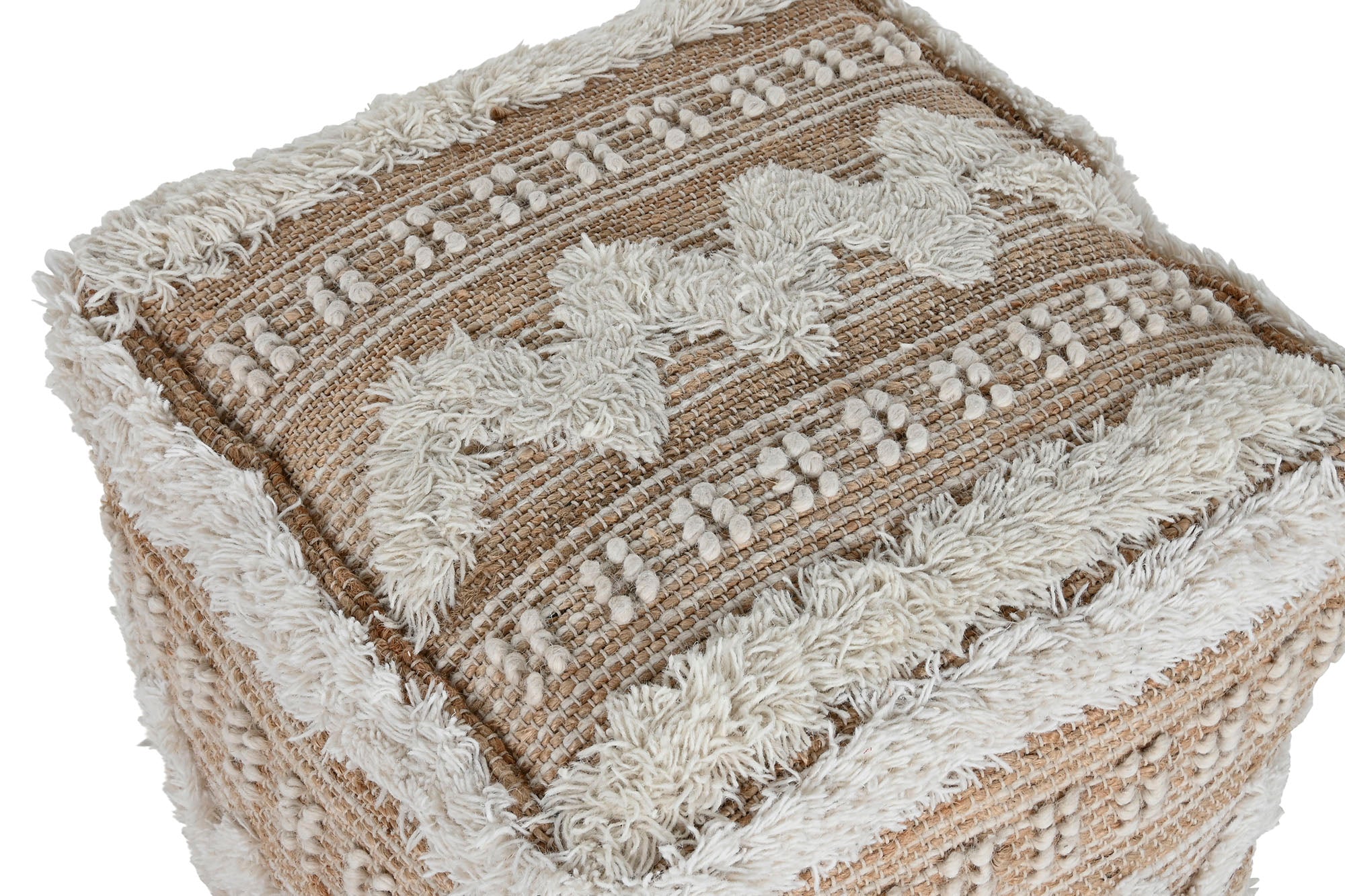 Jute Wool Footstool 59x59x59 Handmade Brown