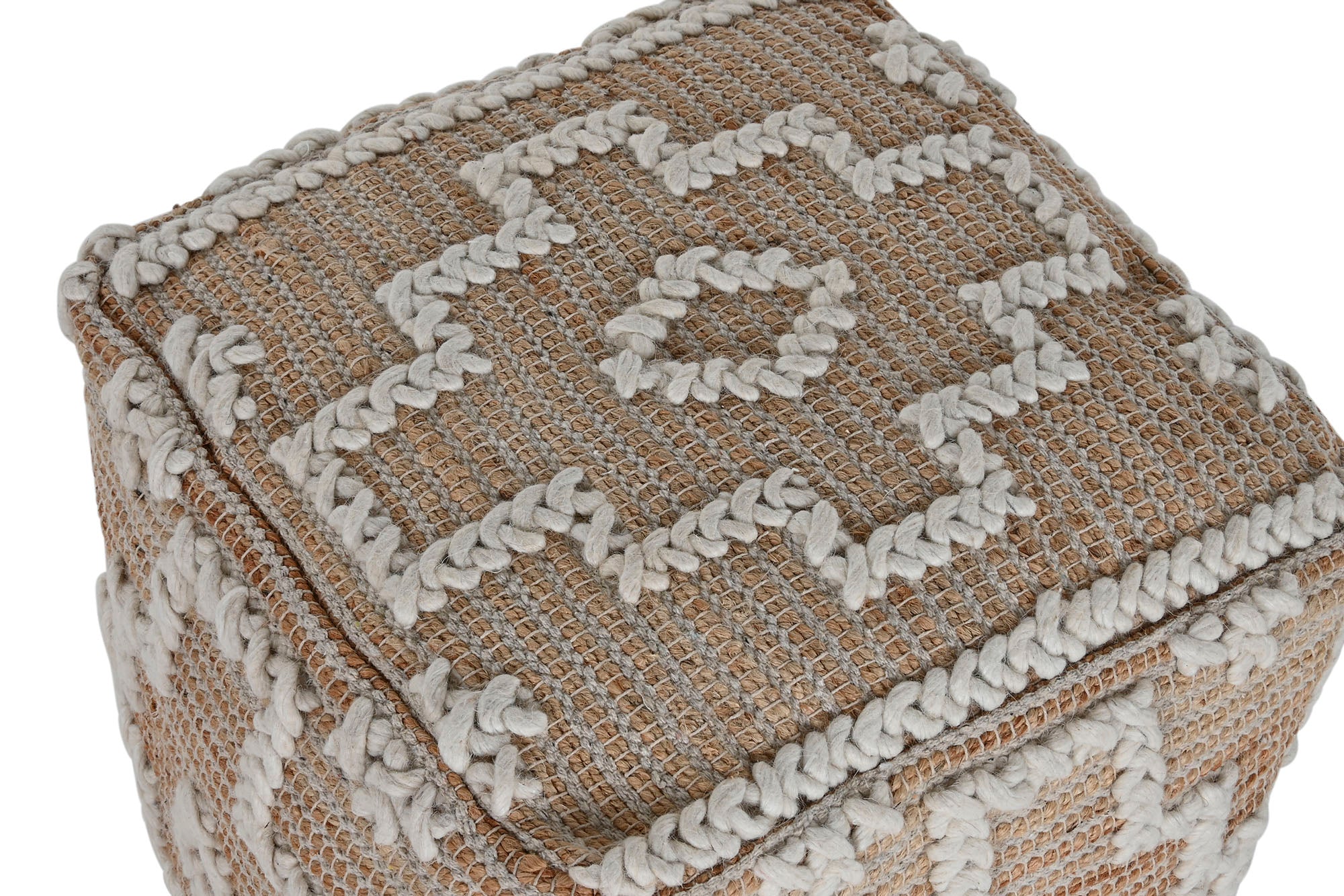 Jute Wool Footstool 45X45X45 Handmade Natural