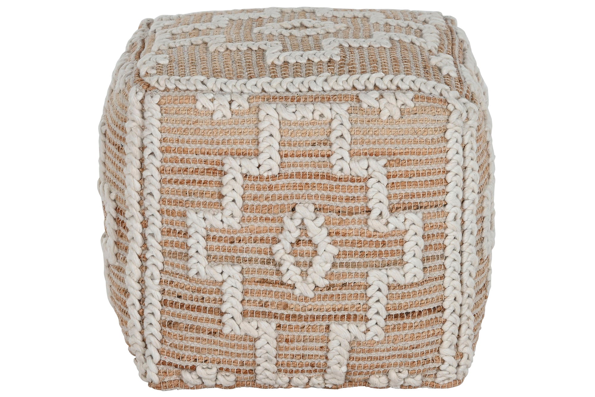 Jute Wool Footstool 45X45X45 Handmade Natural