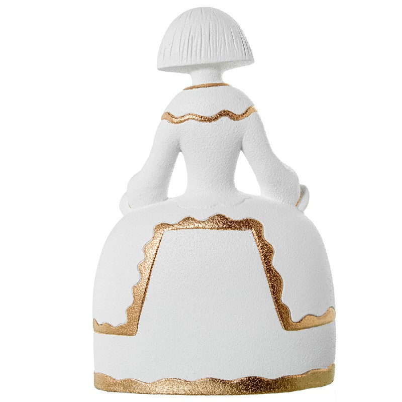 Figura Menina Cerámica Blanco Arena/dorado 27x17x43cm