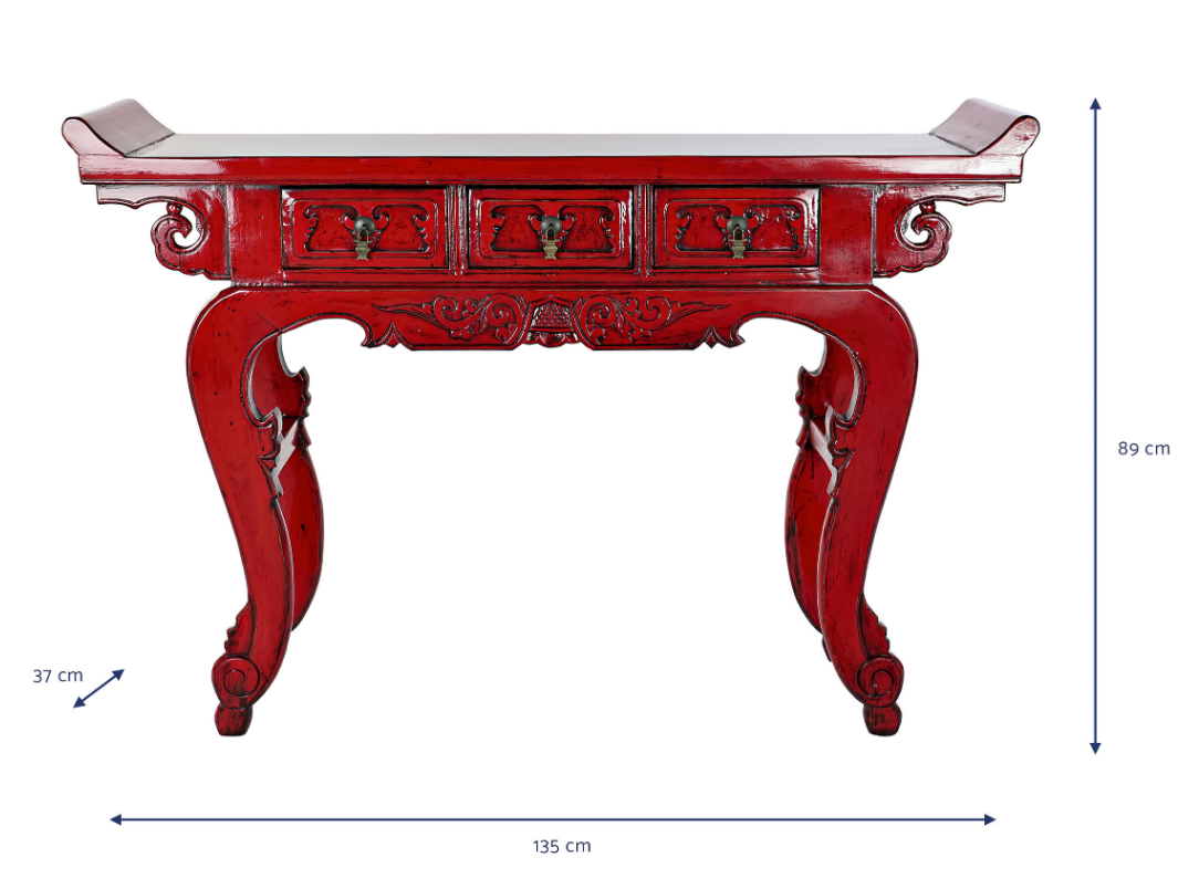 Consola Olmo Metal 135X37X89 3 Cajones Rojo