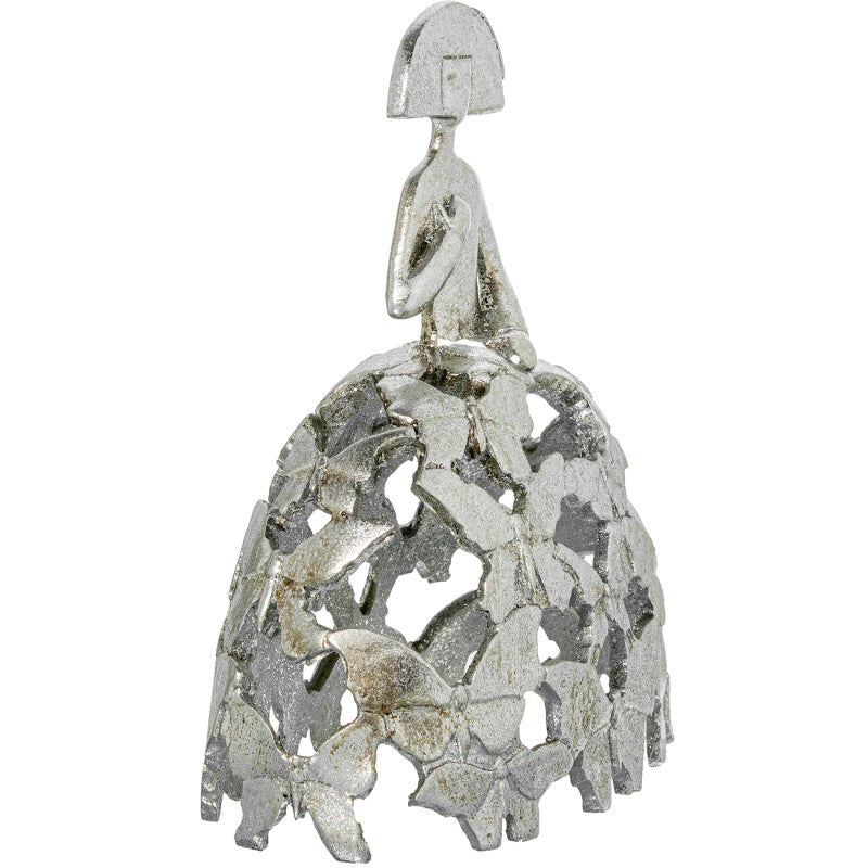 Figura Menina 23cm Resina Plateada Calada Mariposas