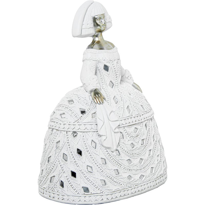 Figura Menina 23cm Resina Blanca con espejos