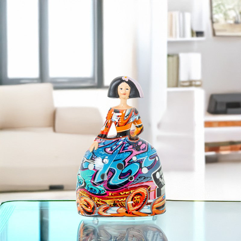 Figura Menina 21cm Resina Grafiti Multicolor