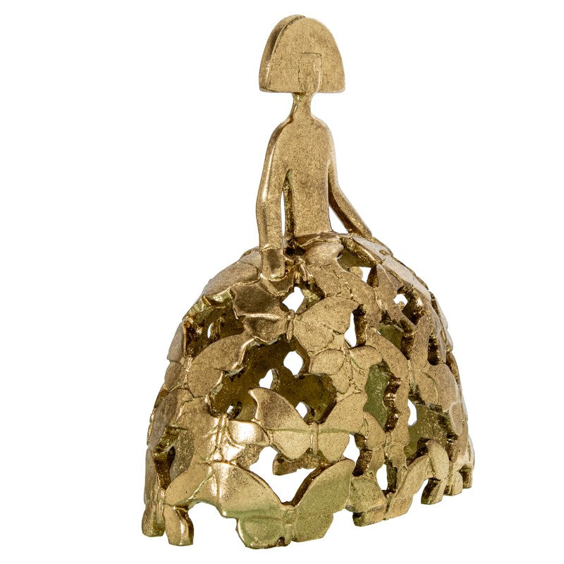 Figura Menina 23cm Resina Dorada Mariposas