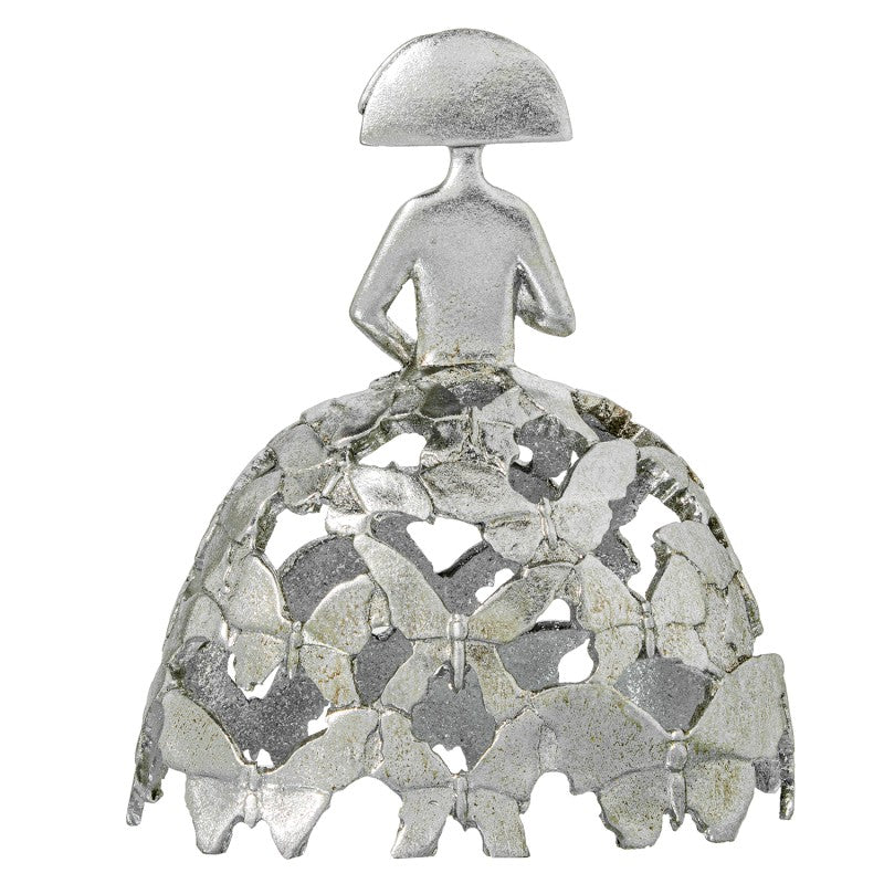 Figura Menina 23cm Resina Plateada Calada Mariposas