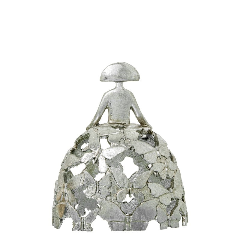 Figura Menina Resina Plateada Calada Mariposas