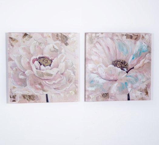 S/2 cuadros 60*60*3 flores tonos rosas purpu