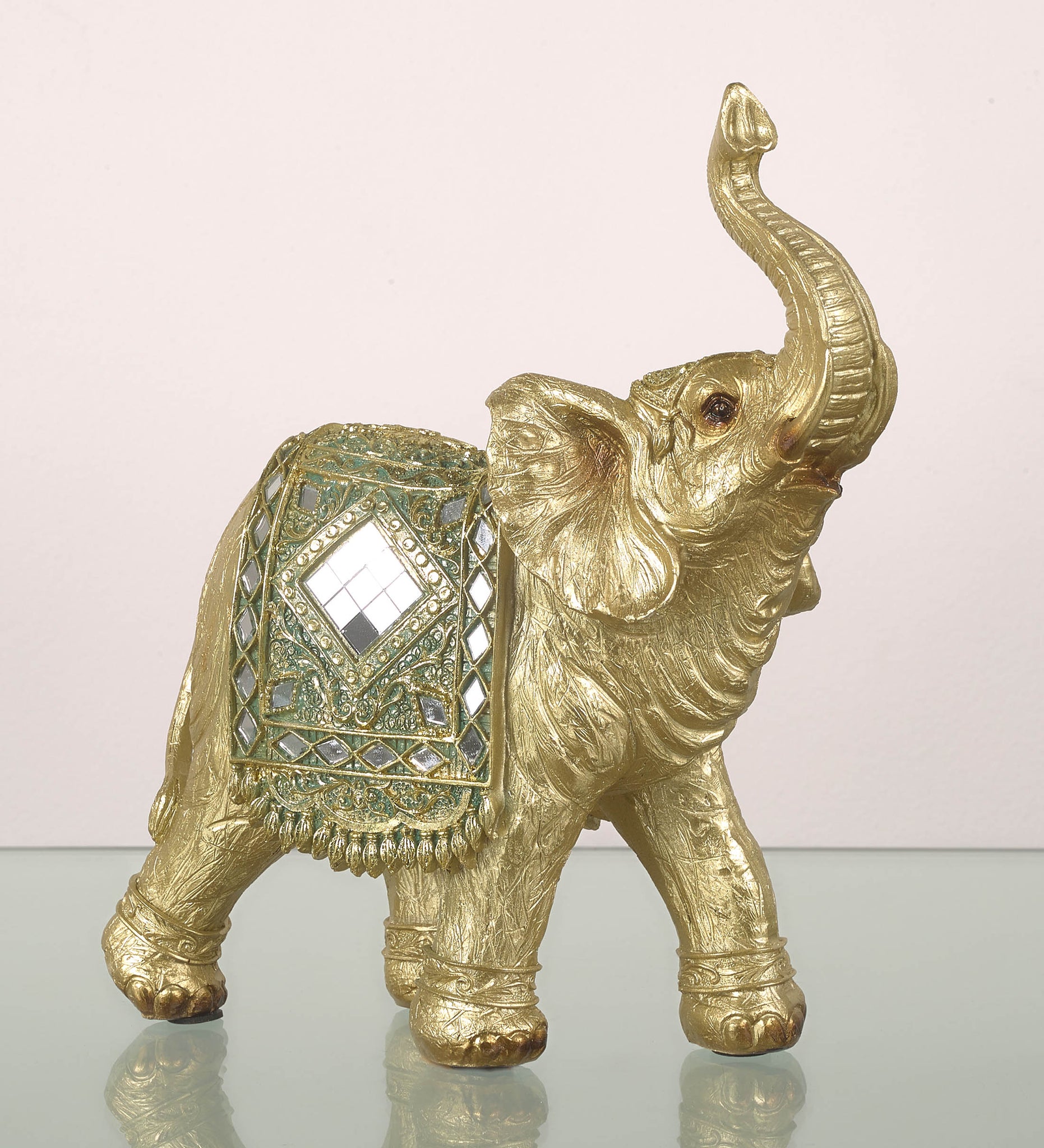 Elefante 23.5*25*9.5 dorado clasico manta espejos