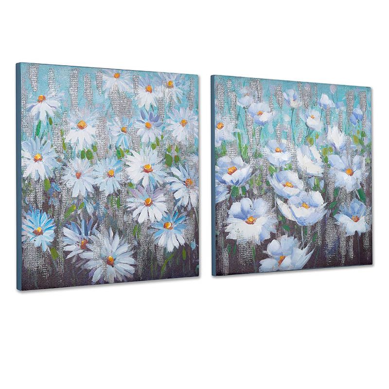 S/2 cuadros 60*60*3 flores fondo azul
