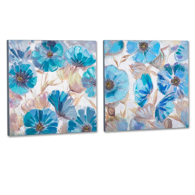 S/2 cuadros 40*40*2.5 flores azules centro purpura