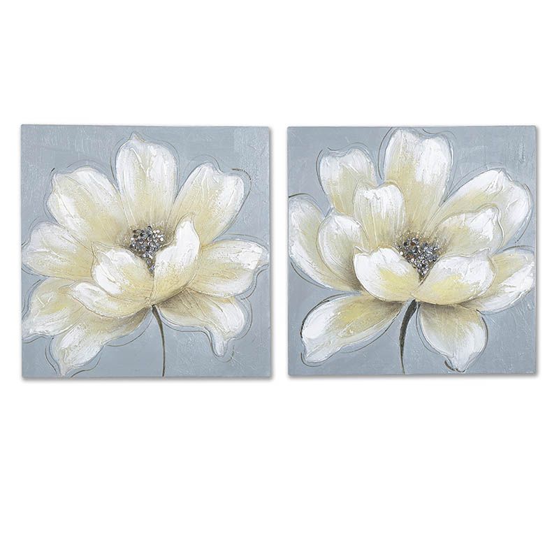 S/2 cuadros 40*40*2.5 1 flor grande tono perla