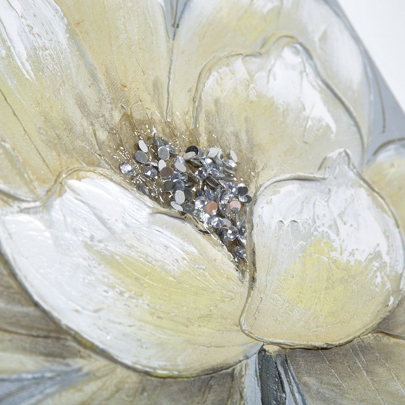 S/2 cuadros 40*40*2.5 1 flor grande tono perla