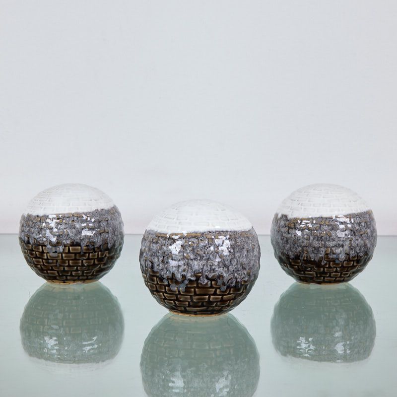 S/3 bolas 10*9.6 mosaico gris/blanco ceramica