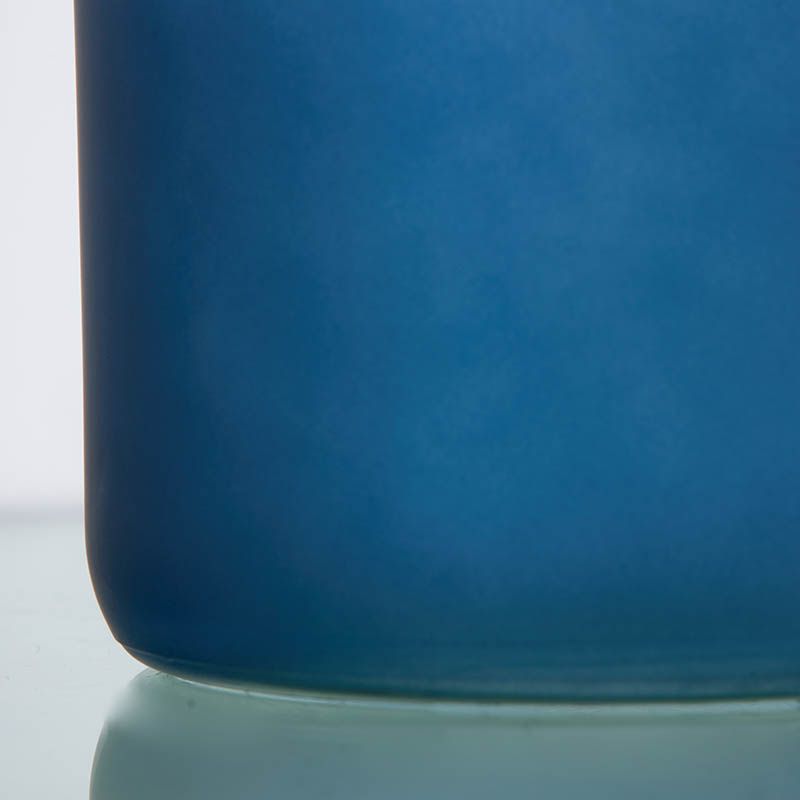 Jarron 14.2*23 azul cristal opaco top metal dor