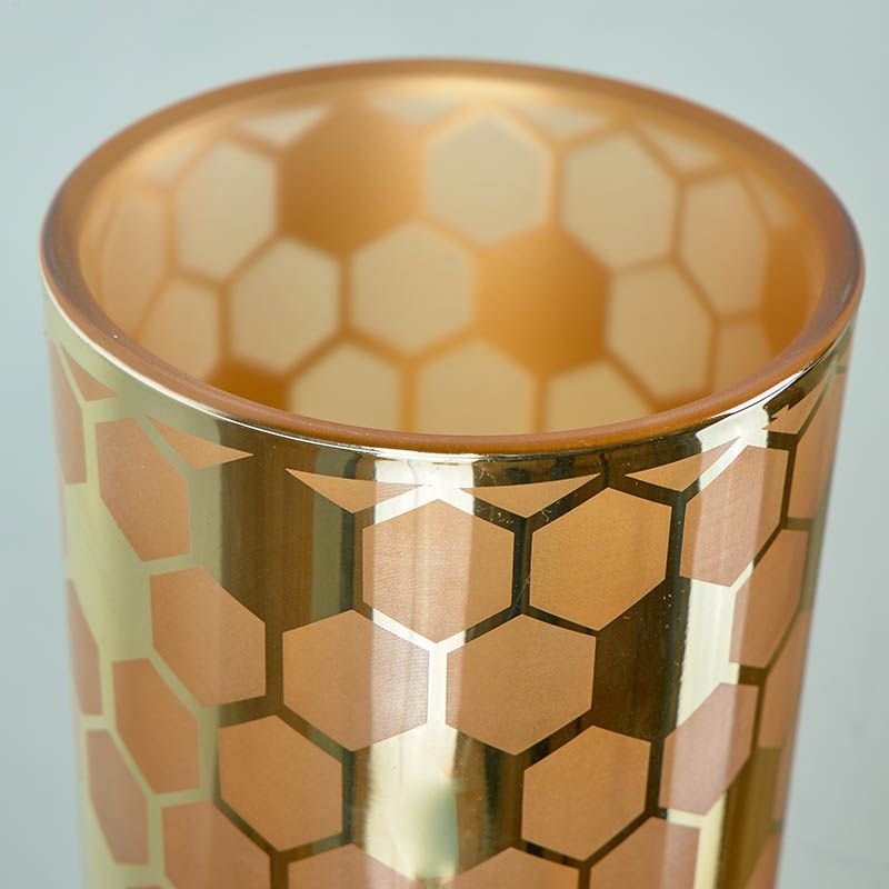 S/3 candelero vaso 10*12.5 crist hexagonos rosa/do