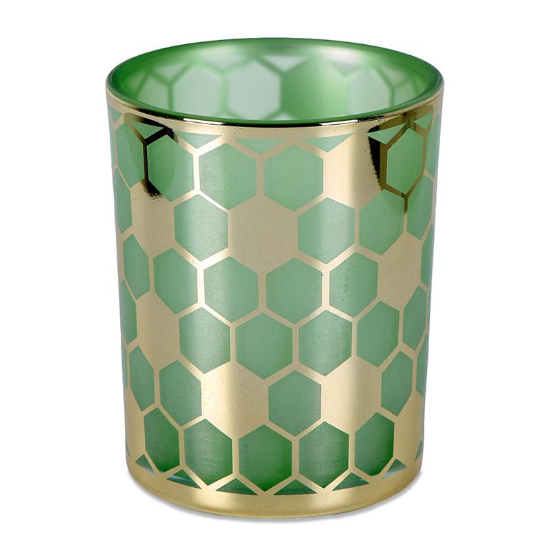 S/3 candelero vaso 10*12.5 crist hexagonos verde/d