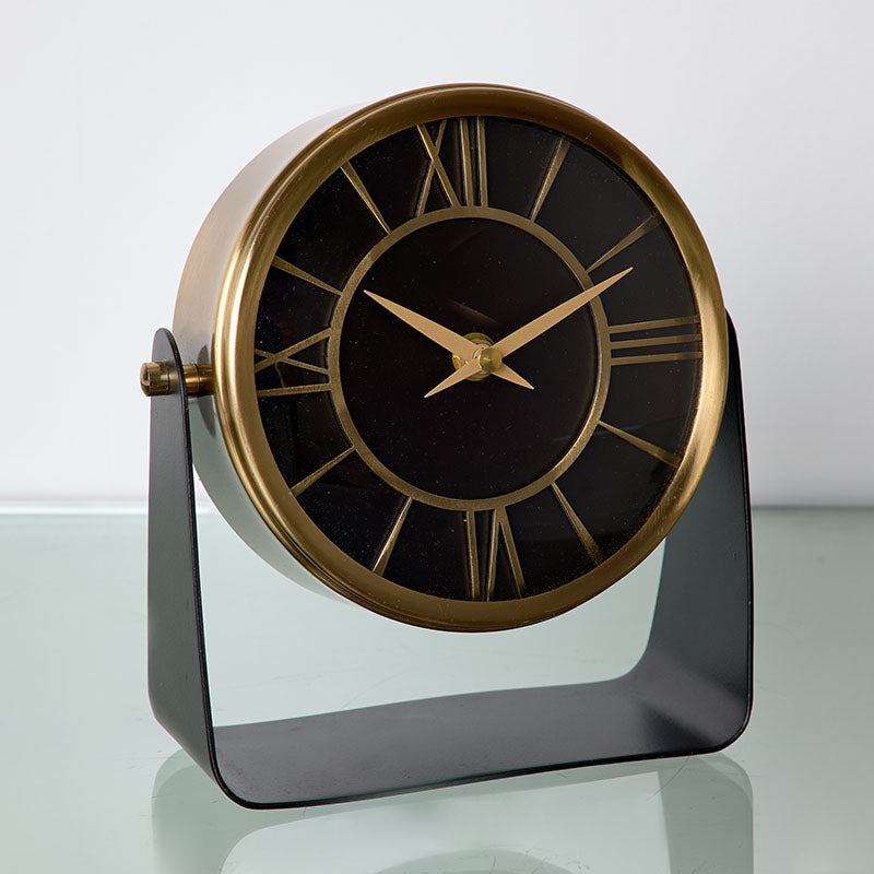 Reloj sobremesa 20cm con base laton negro dorado