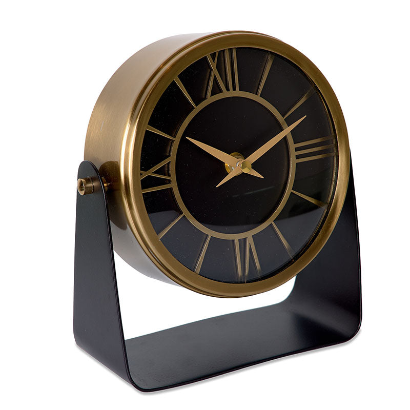 Reloj sobremesa 20cm con base laton negro dorado