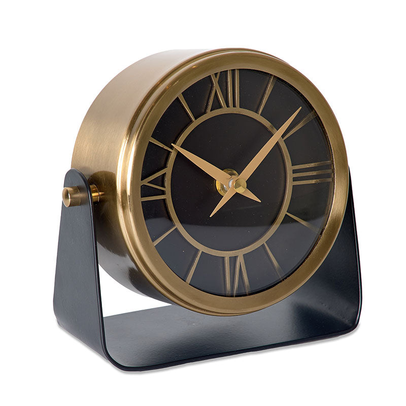 Reloj sobremesa 14cm con base laton negro dorado