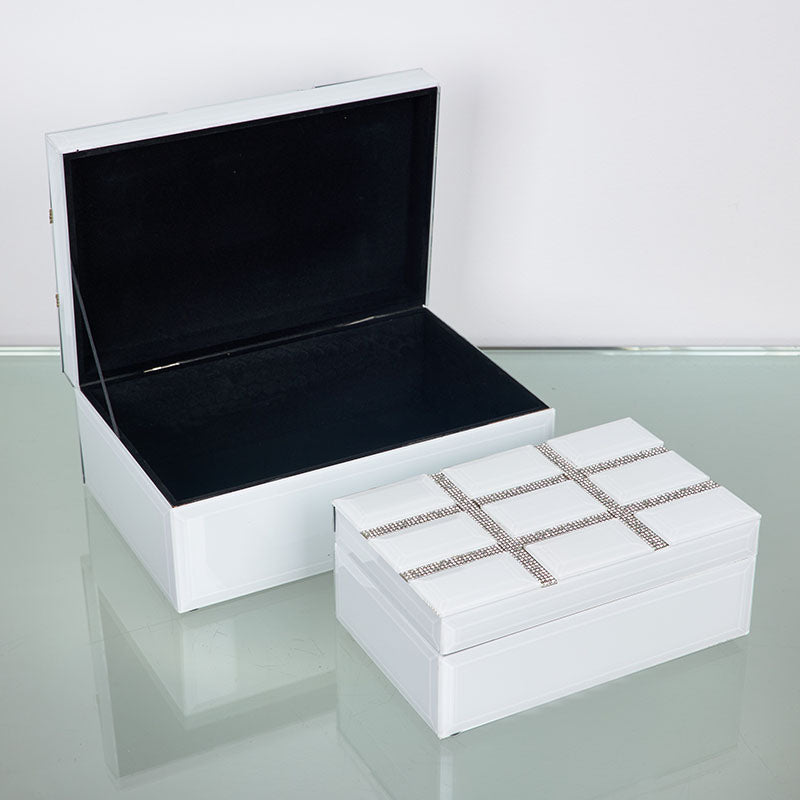 S/2 cajas cristal 26*10*17 blanca cuadrados brilla