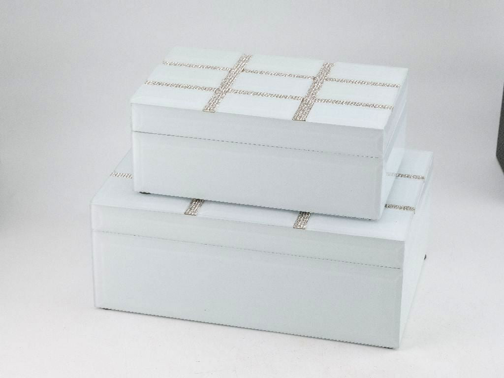 S/2 cajas cristal 26*10*17 blanca cuadrados brilla