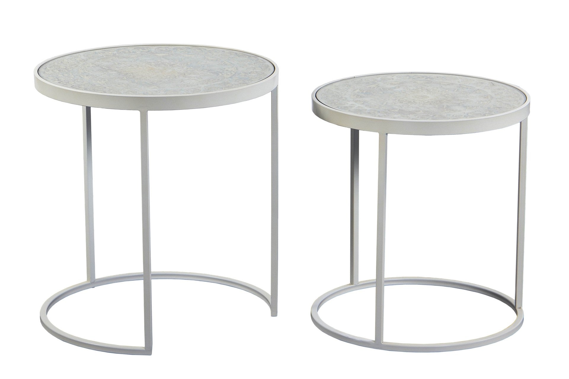 Set 2 mesas de metal y madera 47x47x50-42x42x45 cm