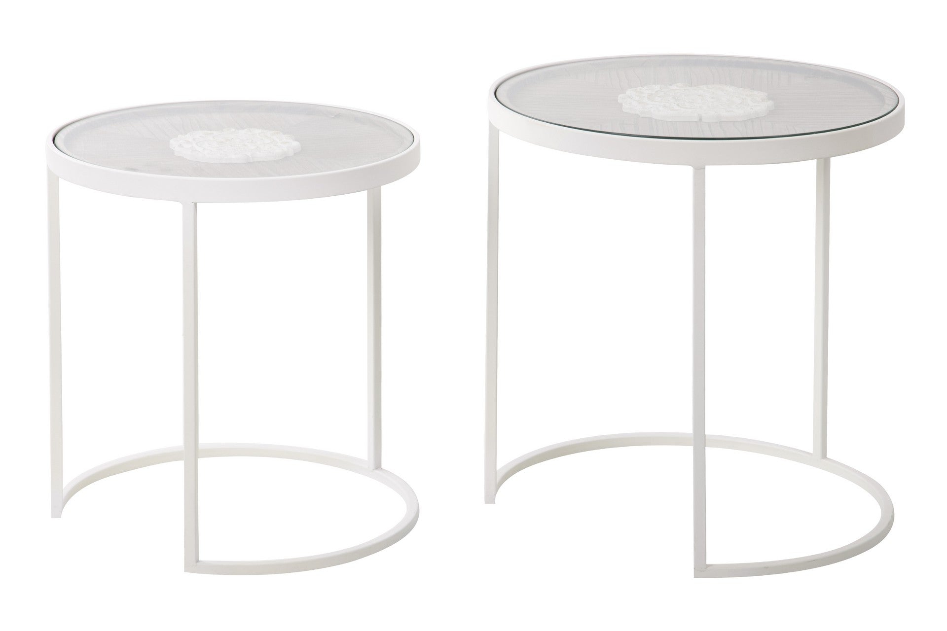 Set 2 mesas metal-madera talla 47x47x50-42x42x45cm
