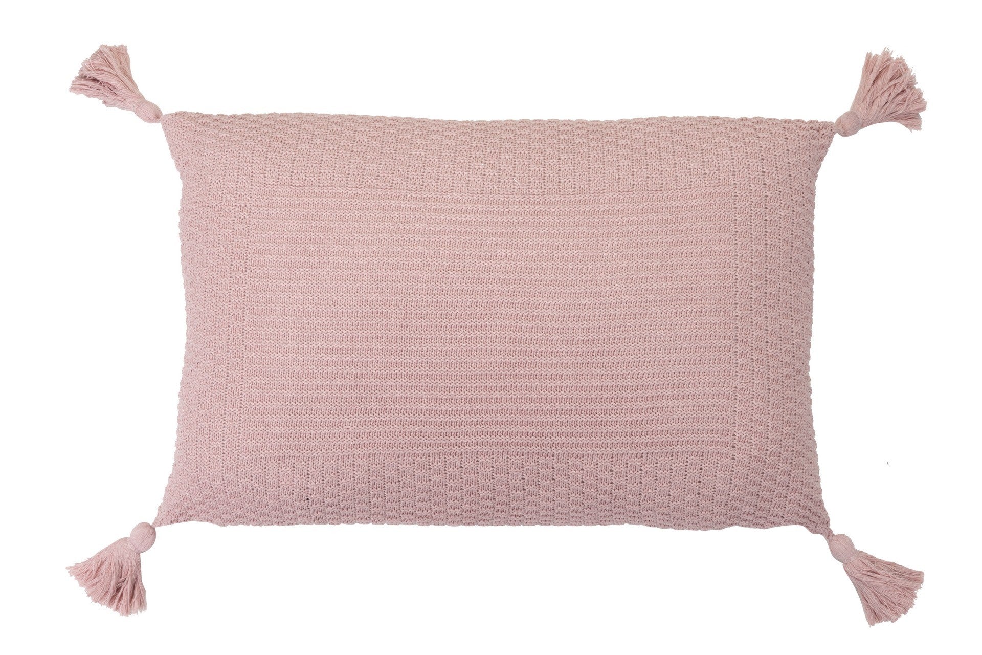 Cojin hilo borlones rosa polvo 60x15x40 cm