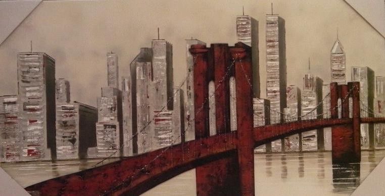 Cuadro original de puente de New York, pintado a mano