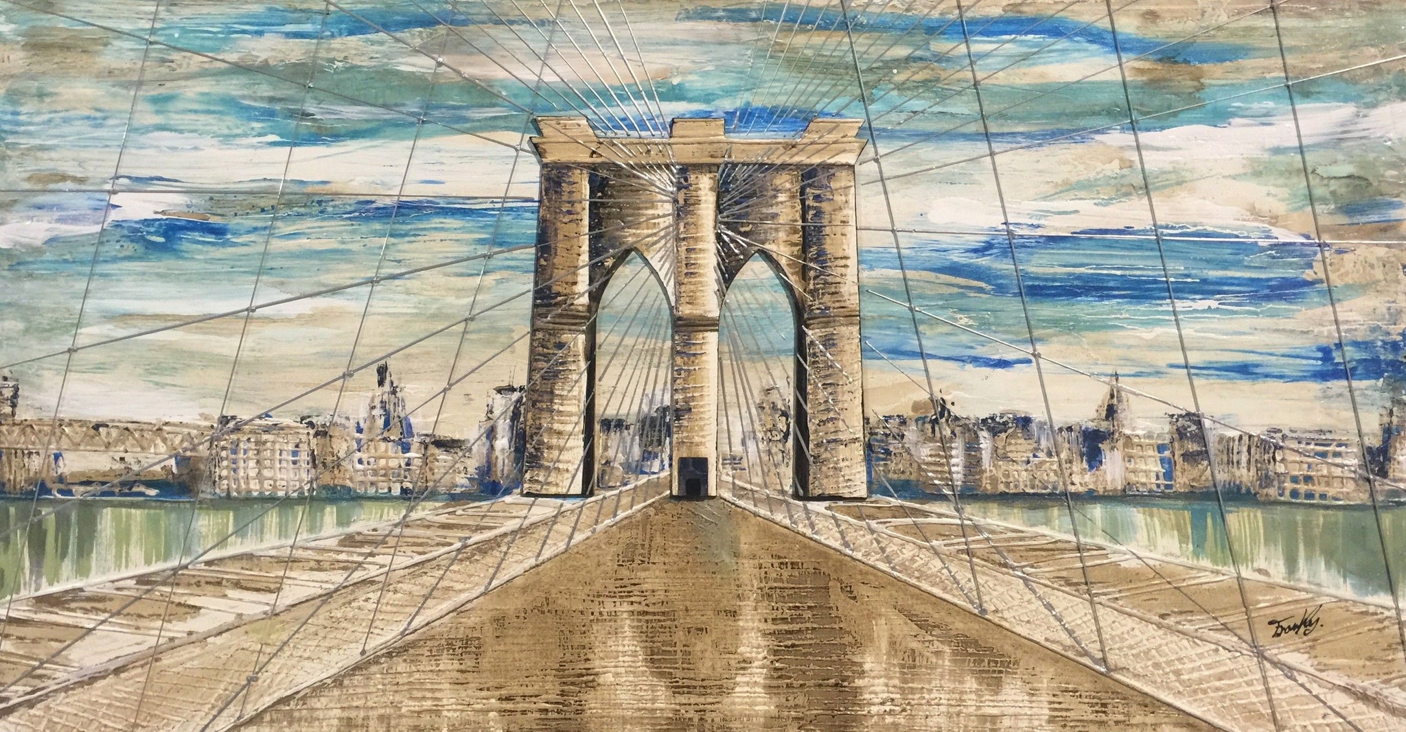 Cuadro pintura original Puente Nueva York Perspectiva
