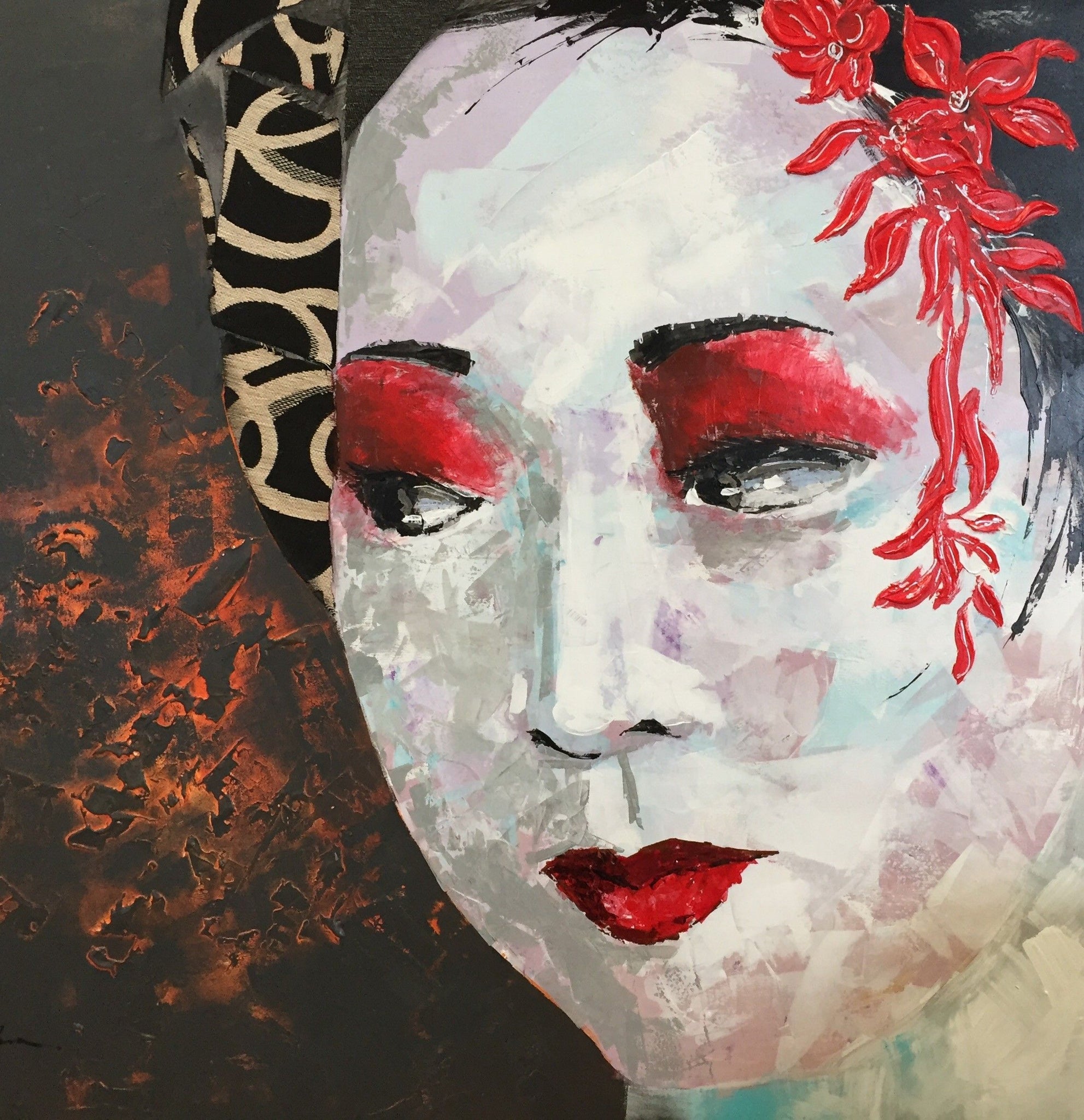 Cuadro pintura original Mujer Geisha