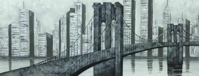 Cuadro original pintado puente de New York.