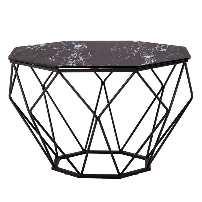 Mesa Centro Negro Acero-Cristal Salón 70 X 70 X 43 Cm