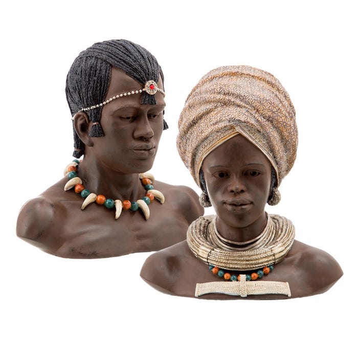 Figura Africana 2/M Resina Decoración 32,50 X 18 X 31,50 Cm