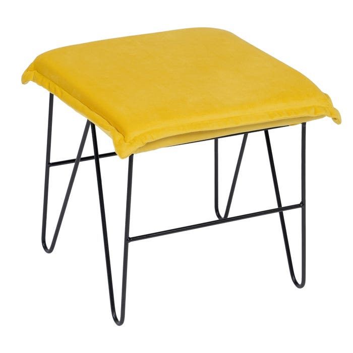 Puf Terciopelo Amarillo Tejido-Metal 40 X 40 X 35 Cm