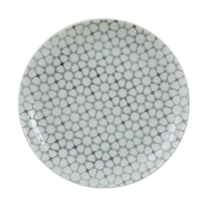 Plato Postre Verde-Blanco Porcelana 20 X 20 X 2,50 Cm