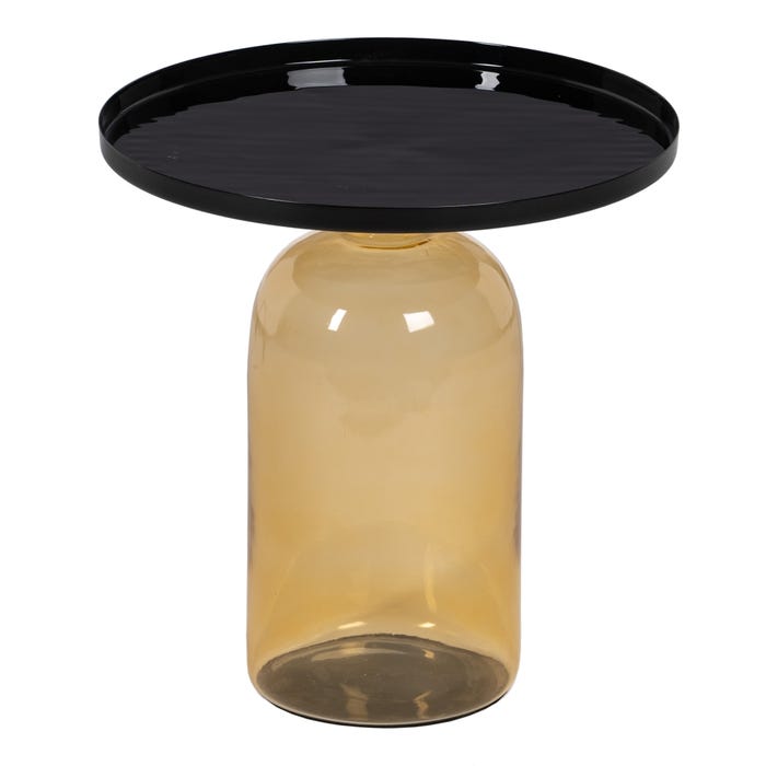 Mesa Auxiliar Negro-Ambar Cristal-Metal 45 X 45 X 47 Cm