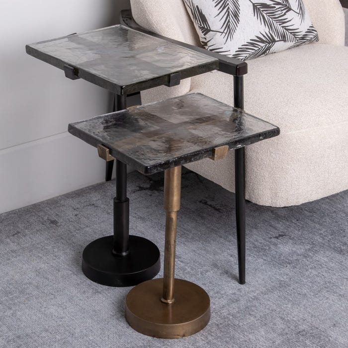 Mesa Auxiliar Oro Viejo Metal-Cristal 41 X 31,50 X 49 Cm