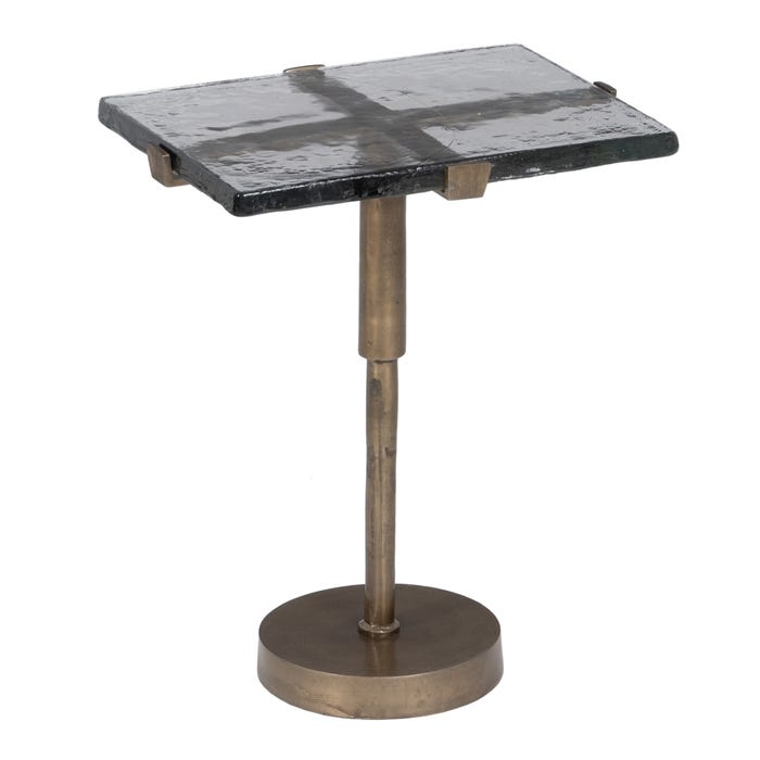 Mesa Auxiliar Oro Viejo Metal-Cristal 41 X 31,50 X 49 Cm