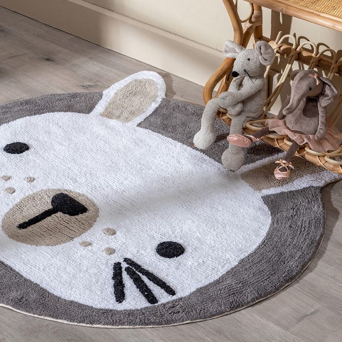 Tapete infantil de algodão coelho cinza 100 cm