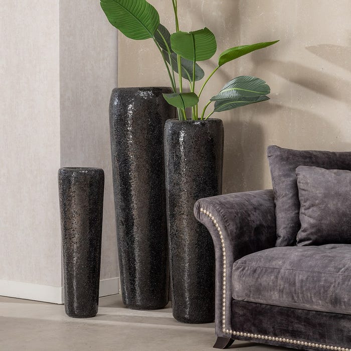 Jarrón Negro Fibra De Vidrio Decoración 34 X 34 X 127 Cm