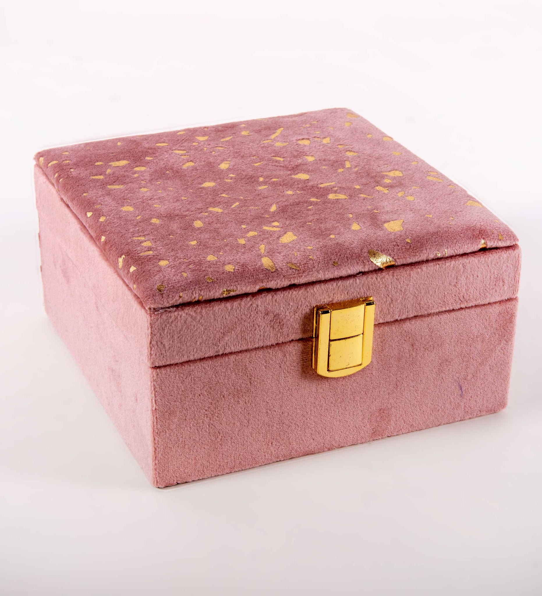 Caja cuad 15*8*15 terc rosa pintitas dorada